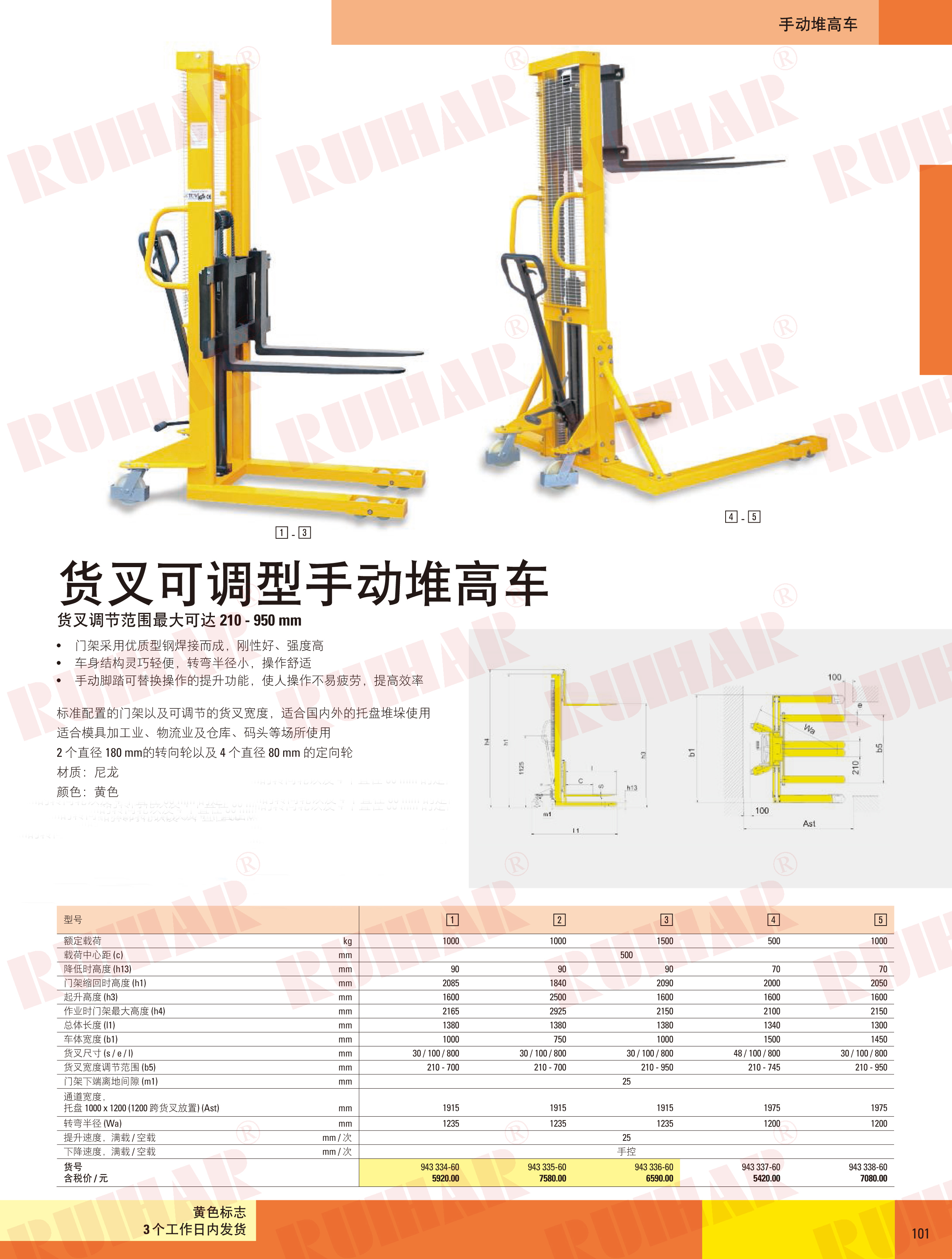 貨叉可調(diào)型手動(dòng)堆高車(chē)