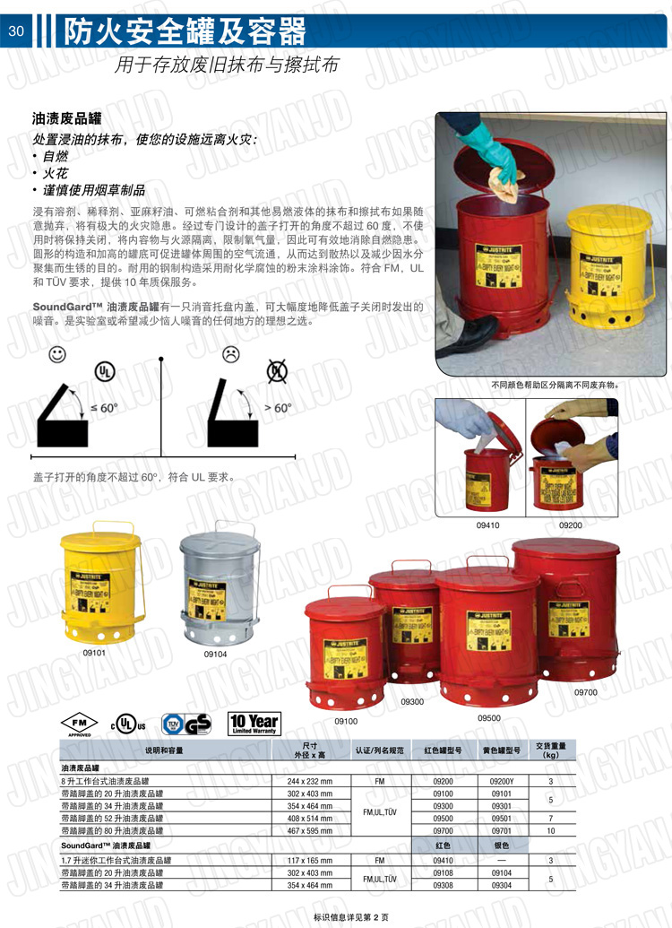 美國(guó)杰斯瑞特，JUSTRITE，活塞安全罐，盛漏式活塞罐，化學(xué)品分裝罐，